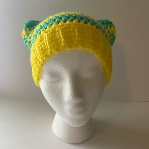 Crochet cat beanie handmade new yellow blue